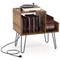 Mid-century Record Player Stand with Power Outlet and Vinyl Divider - 26" x 18" x 27" (L x W x H)